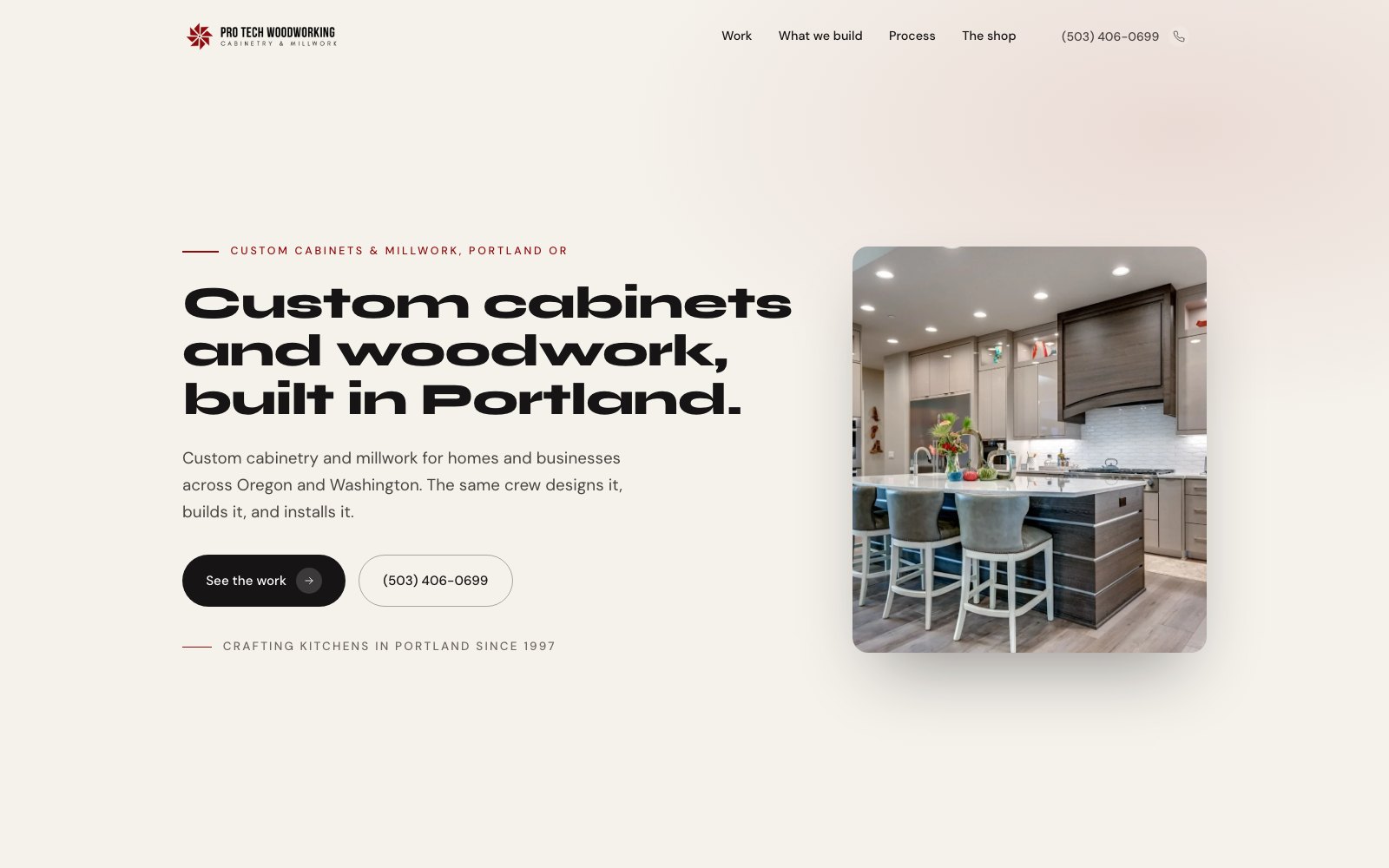 The new Pro-Tech Woodworking homepage concept