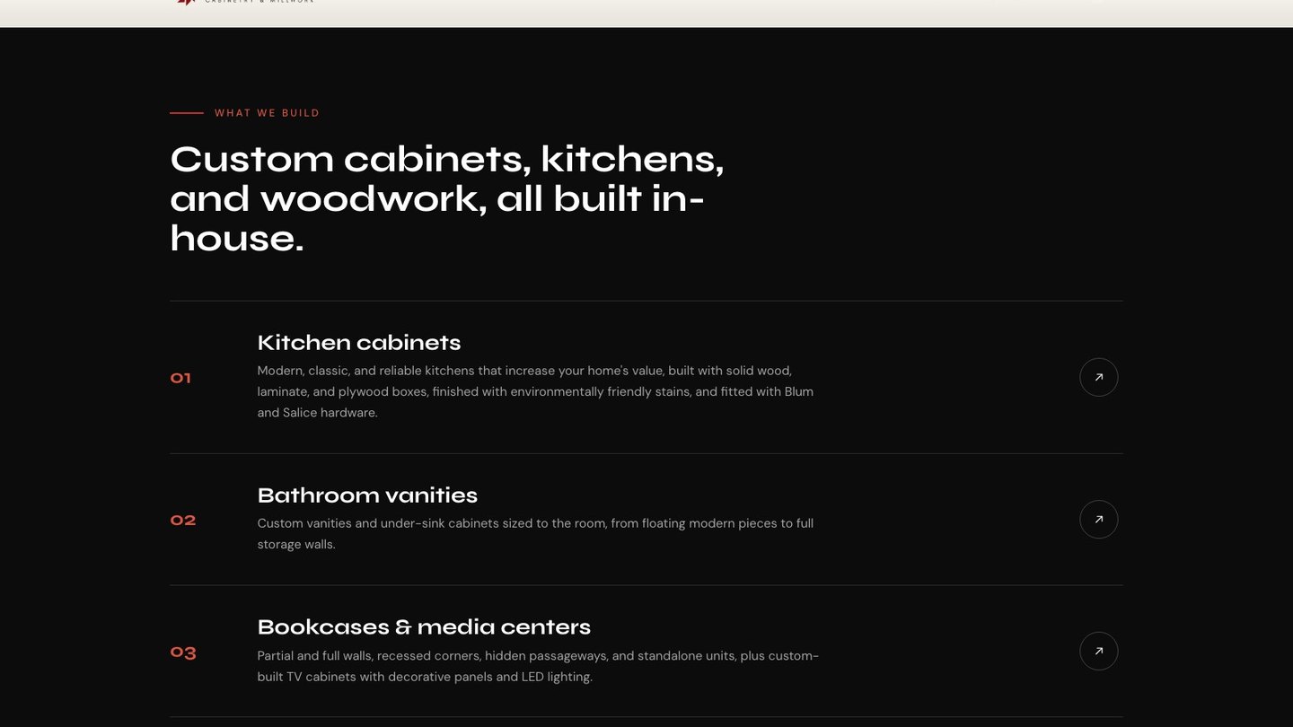The services section of the new homepage