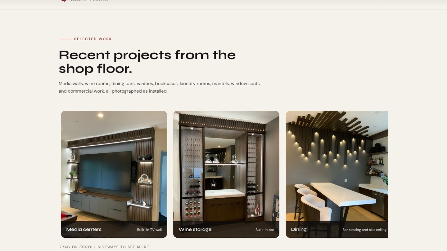 The project gallery of the new homepage