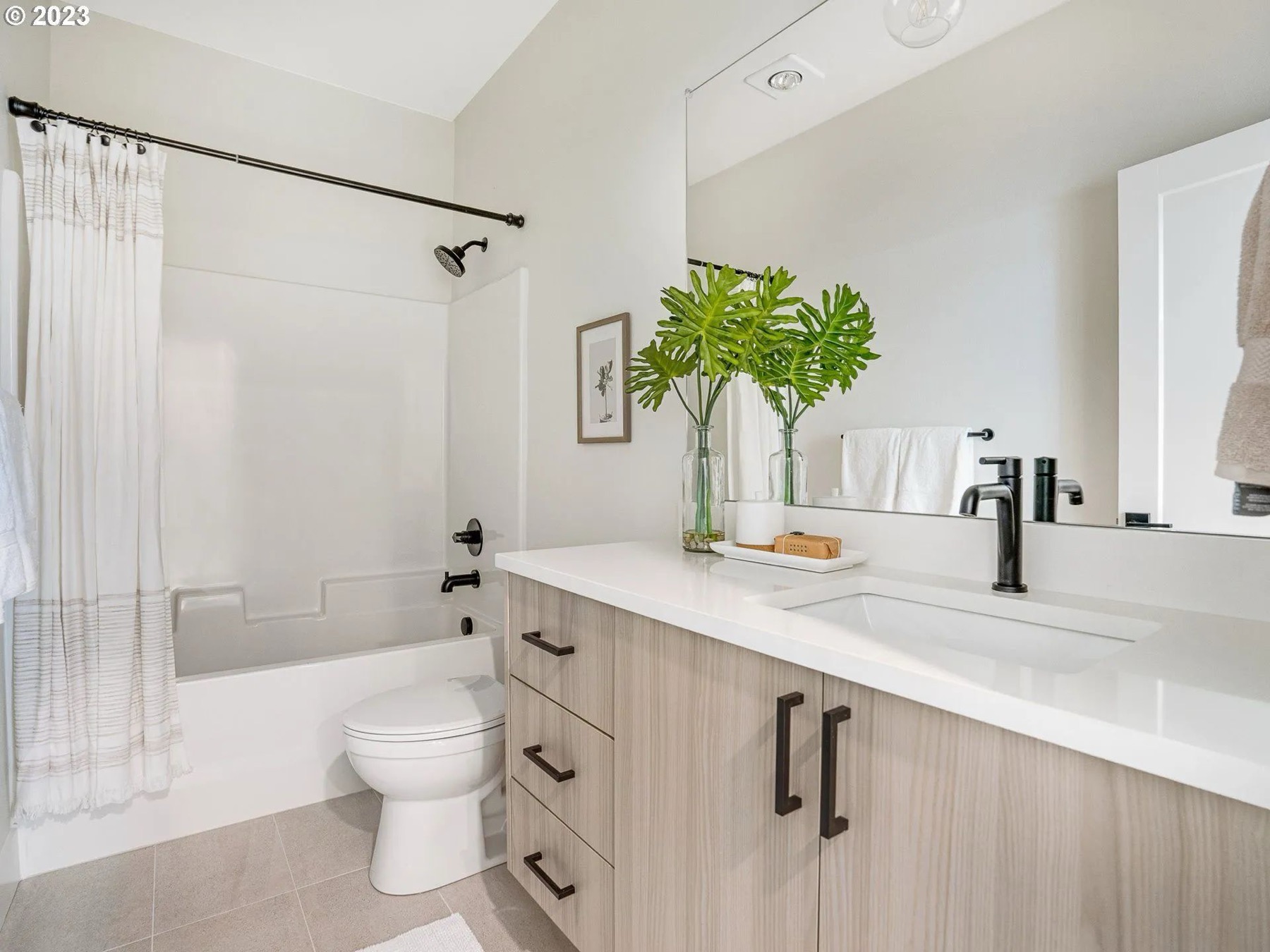 Modern bathroom vanity in light wood
