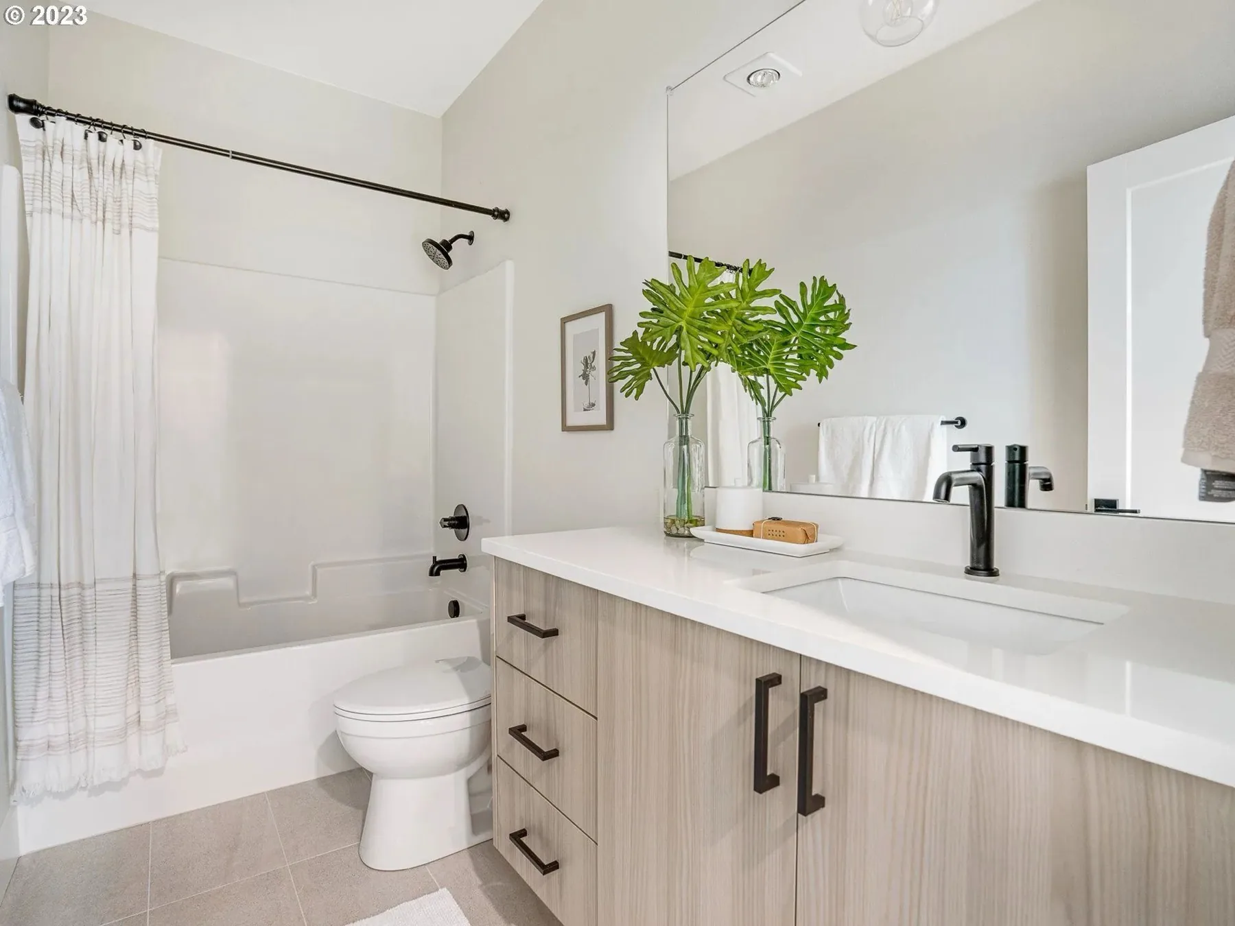 Modern bathroom vanity in light wood